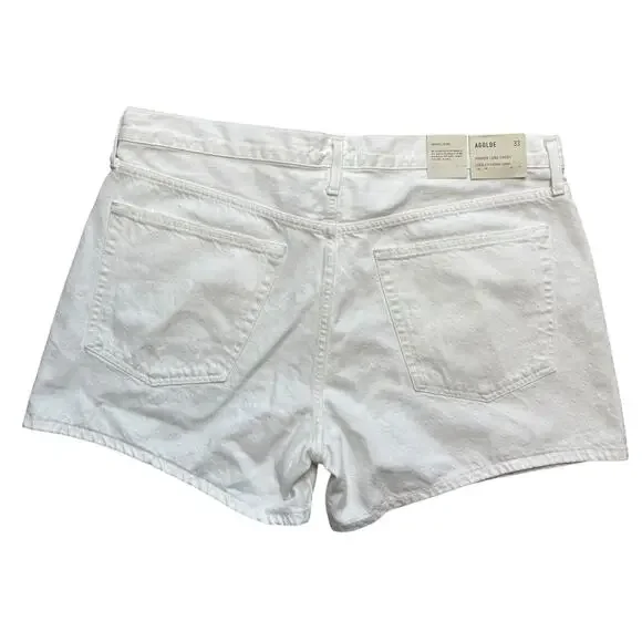 NEW AGOLDE Shorts Women 33 White Denim Parker Long Relaxed Organic Cotton - Picture 4 of 11
